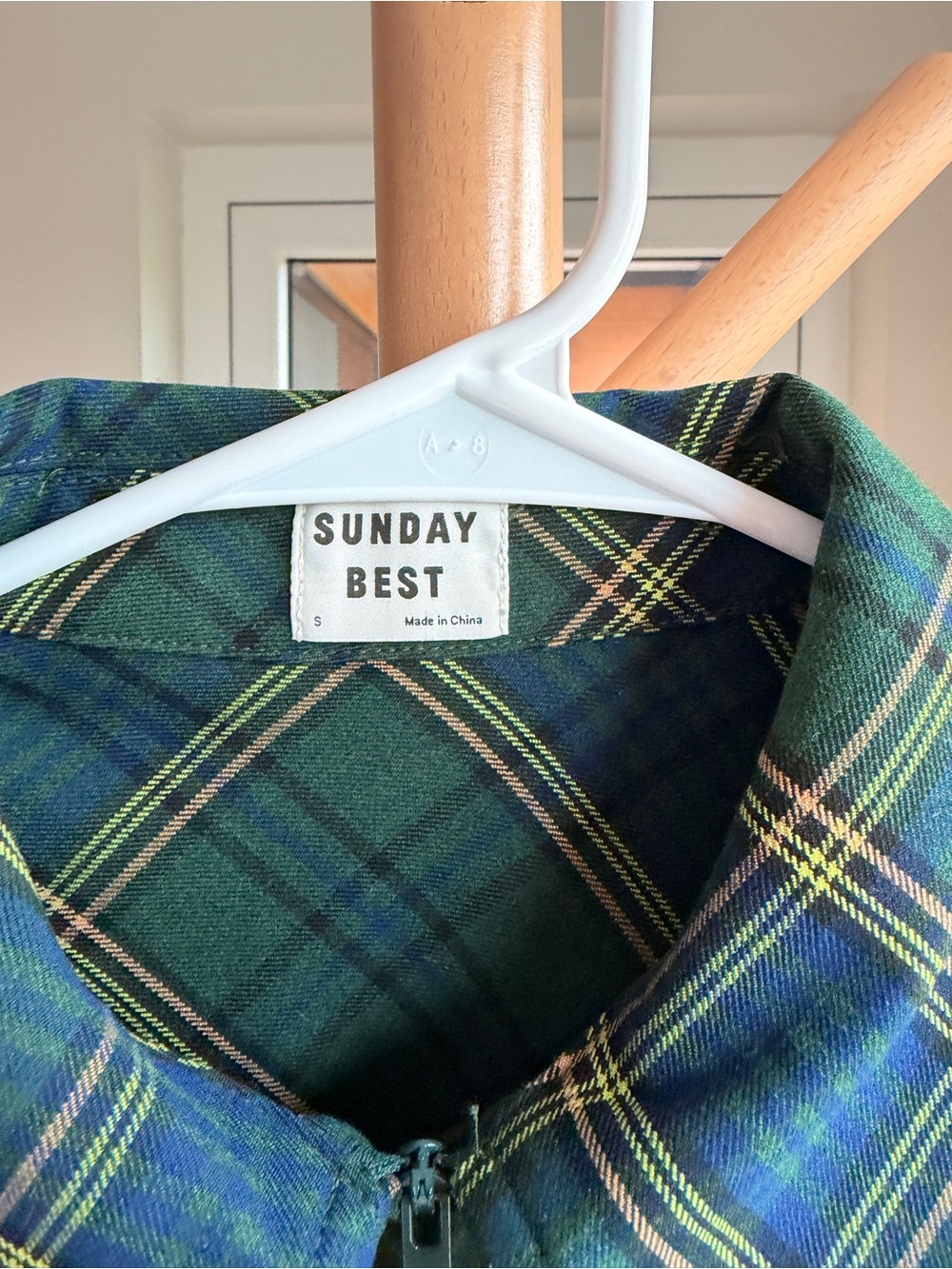 Aritzia Green & Navy Plaid Short Sleeve Button Down and Mini Skirt - Picture 3 of 4